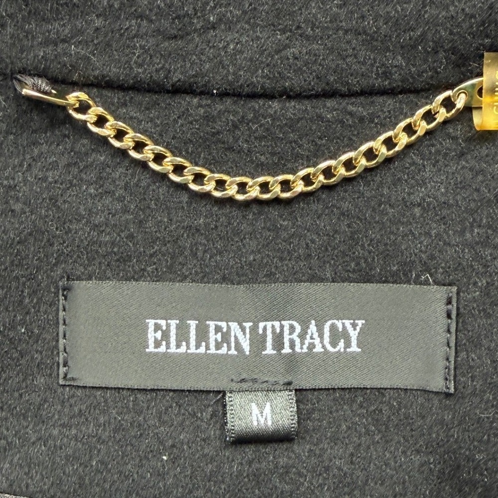 Ellen Tracy Wool Blend Faux Fur Trim Belted Poncho Cape Coat Black M Winter Glam - Picture 7 of 16